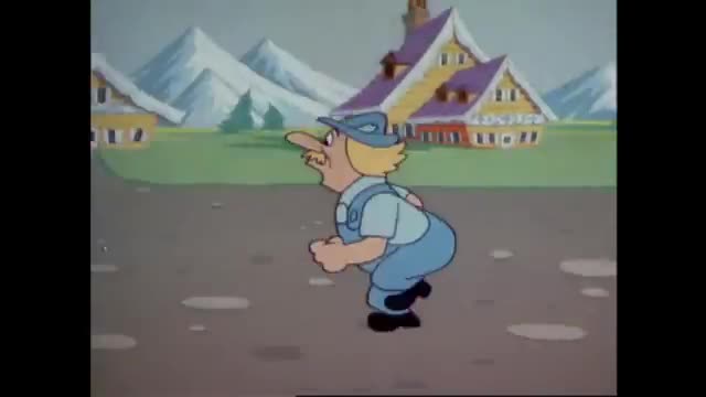 The cartoon man in blue overalls is running, his face contorted in effort. He's moving across a flat, gray surface, with a backdrop of cartoon houses and mountains.
The cartoon man in blue overalls is running, his face contorted in effort. He's moving across a flat, gray surface, with a backdrop of cartoon houses and mountains.