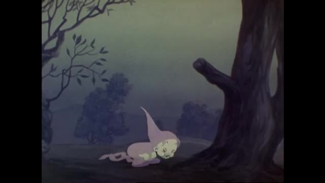 A small, pale creature with a pointed hat crouches near a gnarled tree trunk. The dim, hazy light suggests early morning mist rolling in from the Brazilian countryside.
