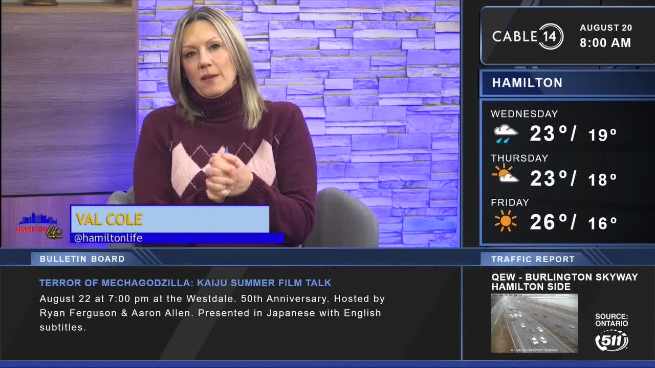 Val Cole from Cable 14 Hamilton is speaking, her hands clasped in front of her. Beside her, the forecast shows a high of 26 degrees Celsius for Friday.
