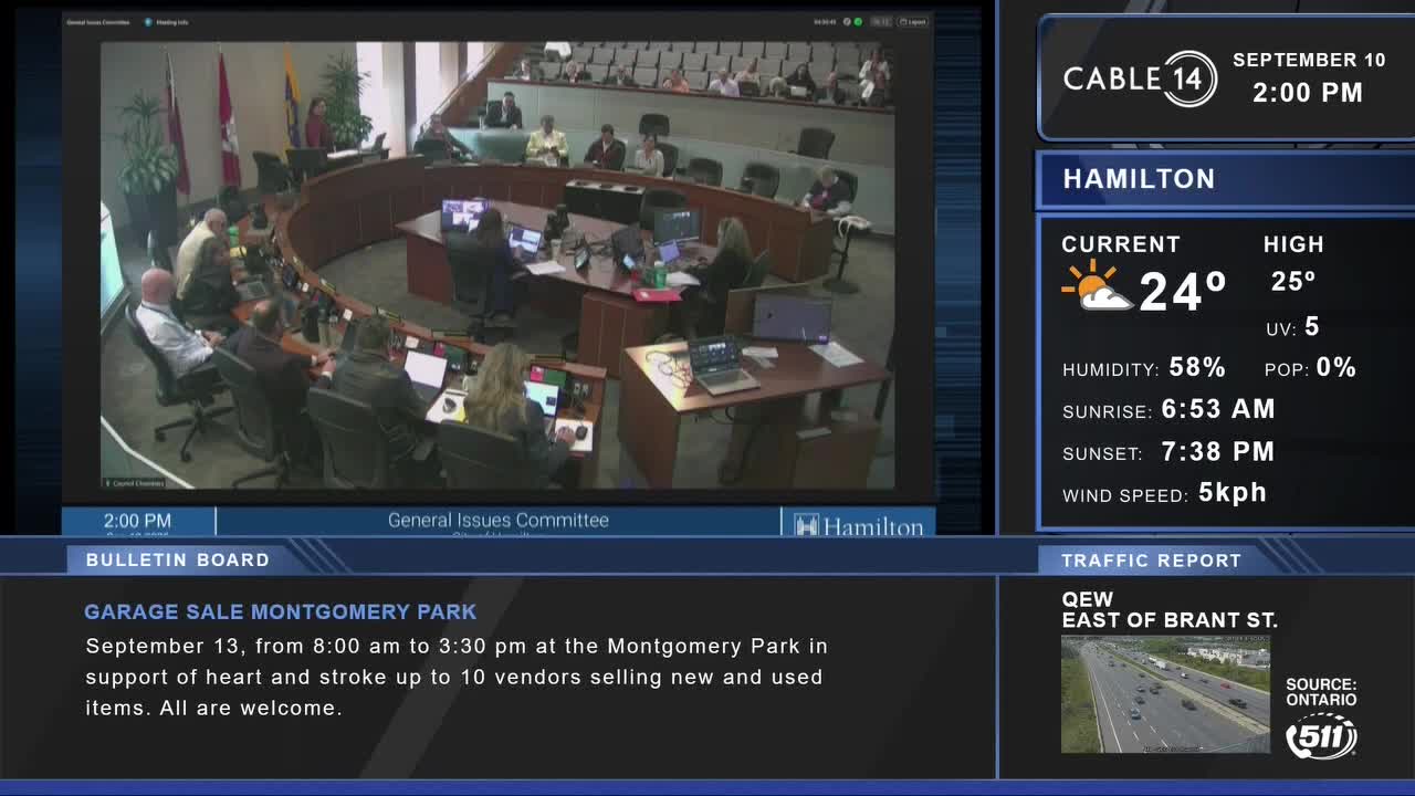 At Cable 14 Hamilton, a meeting of the General Issues Committee is underway. People are seated around a curved table, with laptops open and papers spread out in front of them.

