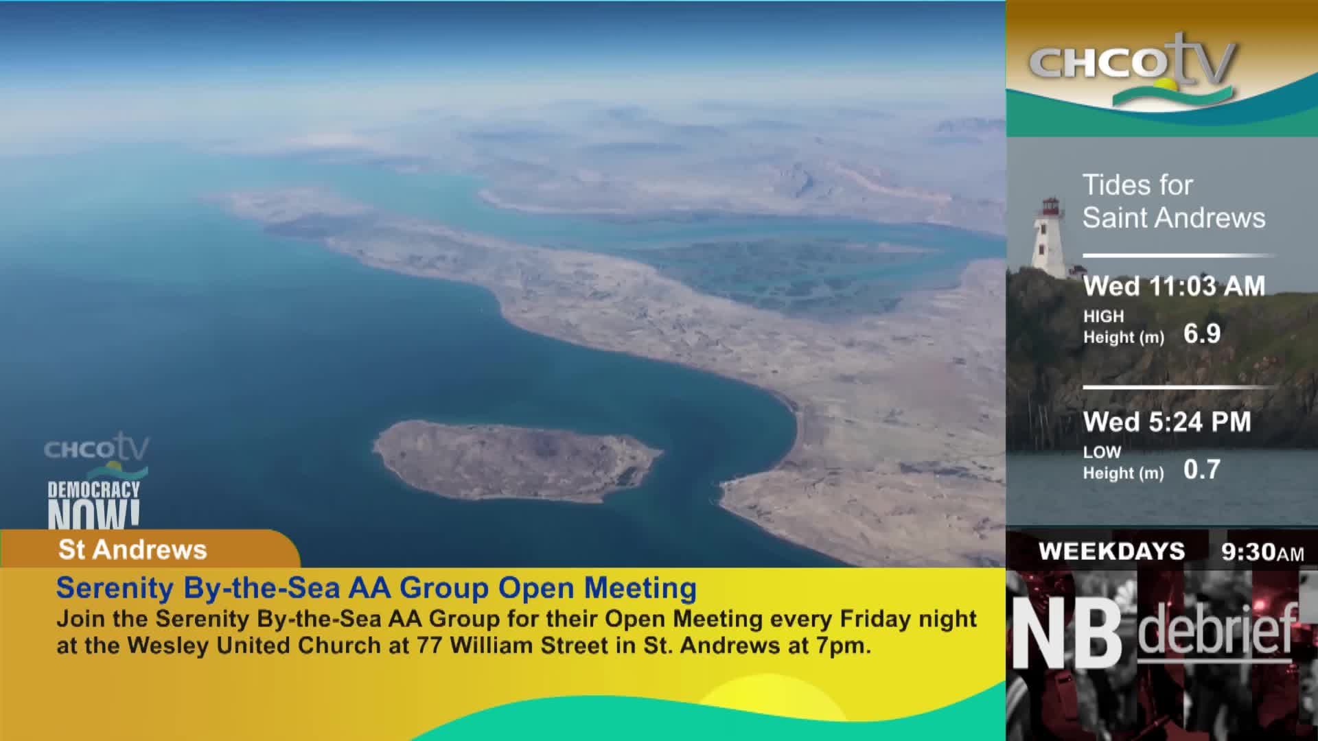 The ocean stretches out, meeting a rugged coastline dotted with islands under a vast blue sky. A lighthouse stands sentinel on a cliff overlooking the water, its white tower stark against the green landscape.