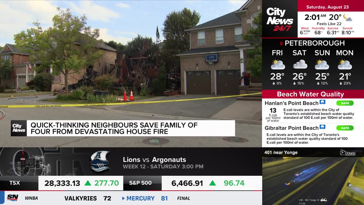 A house, charred and blackened, stands behind yellow tape. CityNews Toronto reports on quick-thinking neighbors who saved a family from the devastating fire.
