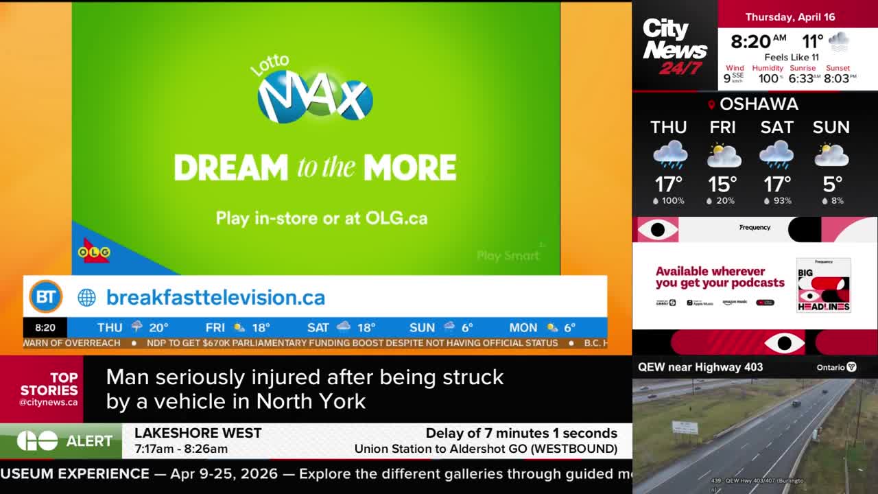 A car is driving on the QEW highway near Highway 403. CityNews Toronto is reporting on a man seriously injured after being struck by a vehicle in North York.