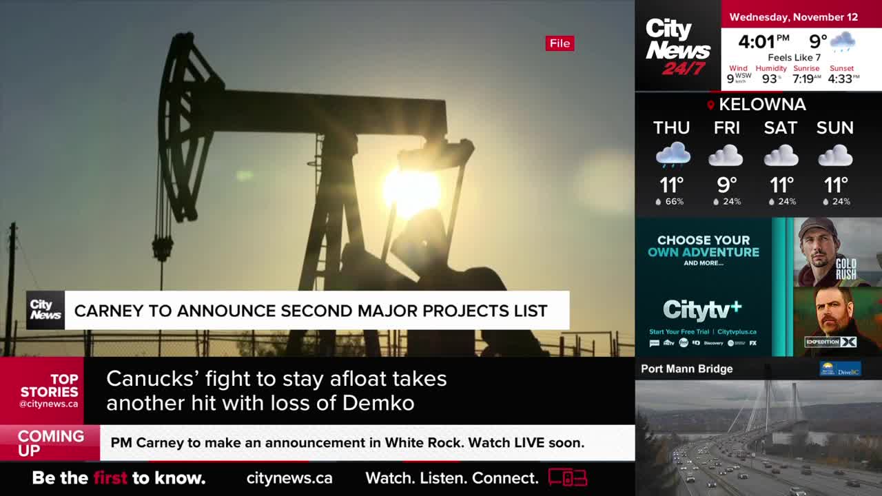 The sun is directly behind a silhouette of an oil pump, its machinery casting a dark shadow. CityNews Vancouver is reporting on a project announcement from Carney, with a Canucks update below.
The sun is directly behind a silhouette of an oil pump, its machinery casting a dark shadow. CityNews Vancouver is reporting on a project announcement from Carney, with a Canucks update below.