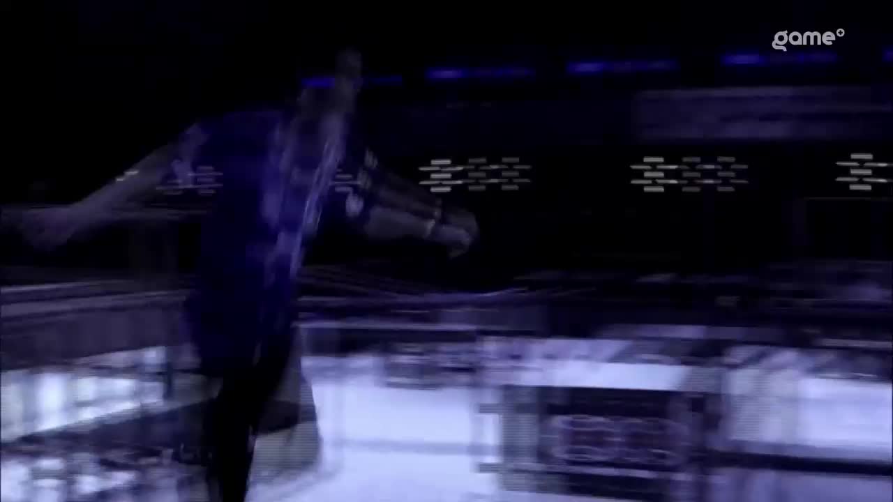 A figure in a dark uniform is mid-stride, arms outstretched, moving quickly across the screen. The "gameo" logo in the upper right corner suggests this is a broadcast from Canada.
