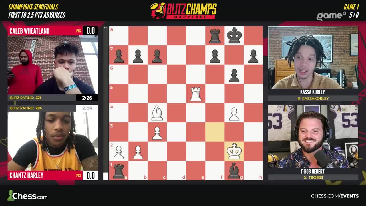 The white rook on d5 slides to f5, capturing a black pawn. Caleb Wheatland, playing from Canada, watches the board intently as the game continues on Game+. The white rook on d5 slides to f5, capturing a black pawn. Caleb Wheatland, playing from Canada, watches the board intently as the game continues on Game+.