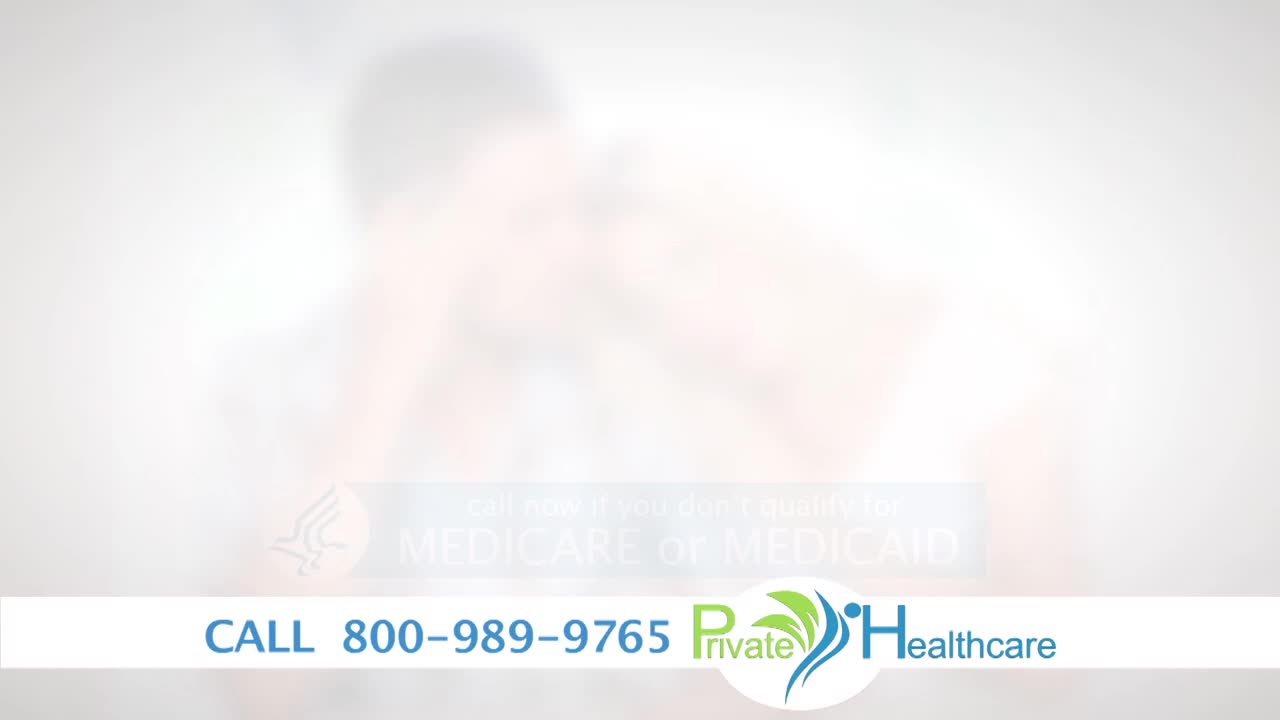 A hazy image of two people in the background is overlaid with text. The bottom of the screen displays a phone number and the words "Private Healthcare." A hazy image of two people in the background is overlaid with text. The bottom of the screen displays a phone number and the words "Private Healthcare."