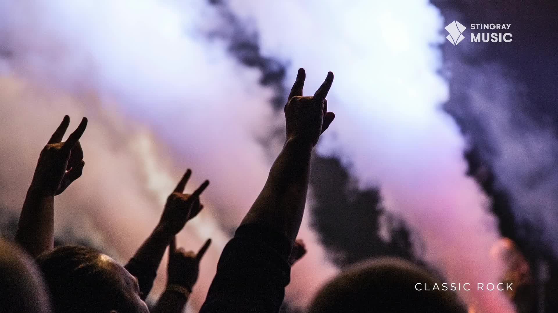 Hands shoot up, forming the devil horns against a backdrop of swirling purple and pink smoke. The crowd is alive, feeling the energy of classic rock music in this Canadian venue.