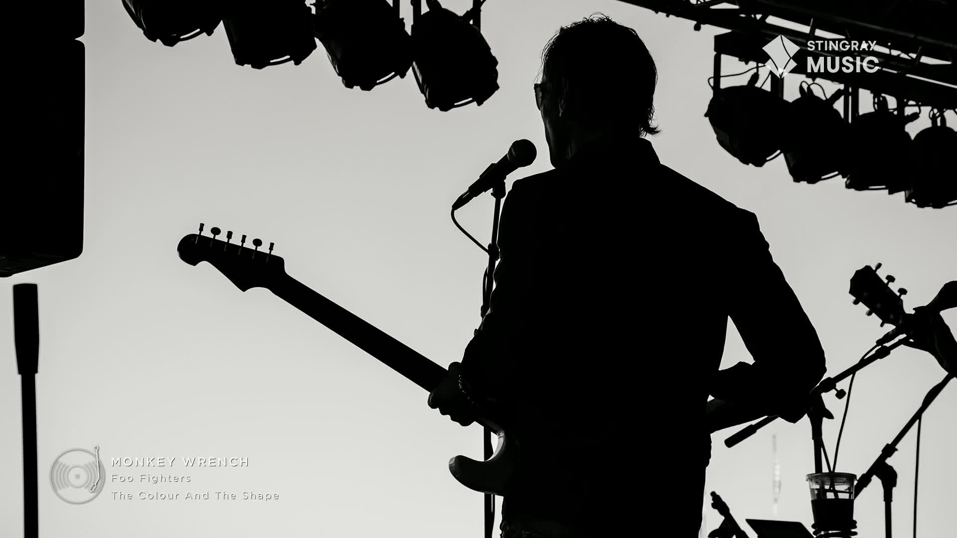 A guitarist stands silhouetted against bright lights, his instrument held ready. The Stingray Music logo is visible above the stage, hinting at a classic rock performance.