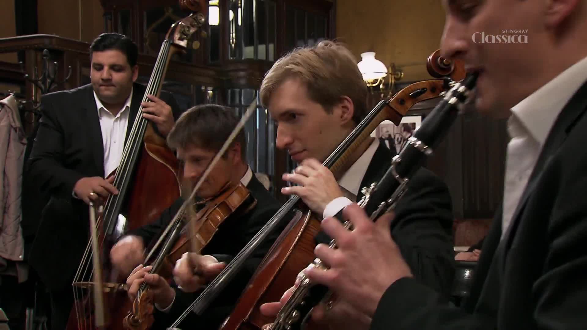 A quartet plays in a dimly lit room, the double bassist's bow moving with precision. The cellist's fingers dance on the strings while the clarinetist brings his instrument to his lips. A quartet plays in a dimly lit room, the double bassist's bow moving with precision. The cellist's fingers dance on the strings while the clarinetist brings his instrument to his lips.