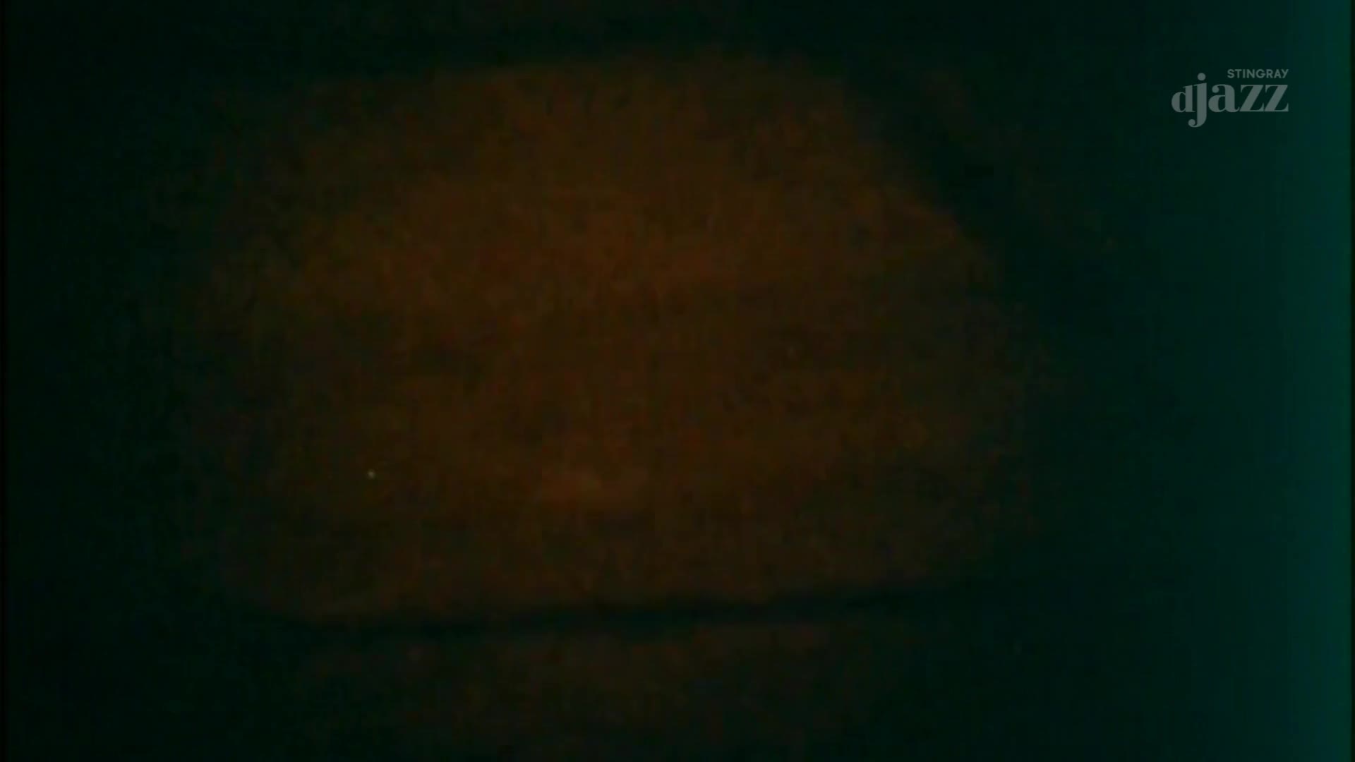 The Stingray DJAZZ logo appears in the upper right corner. A dark, textured surface fills the rest of the frame, with a warm amber glow emanating from the center.