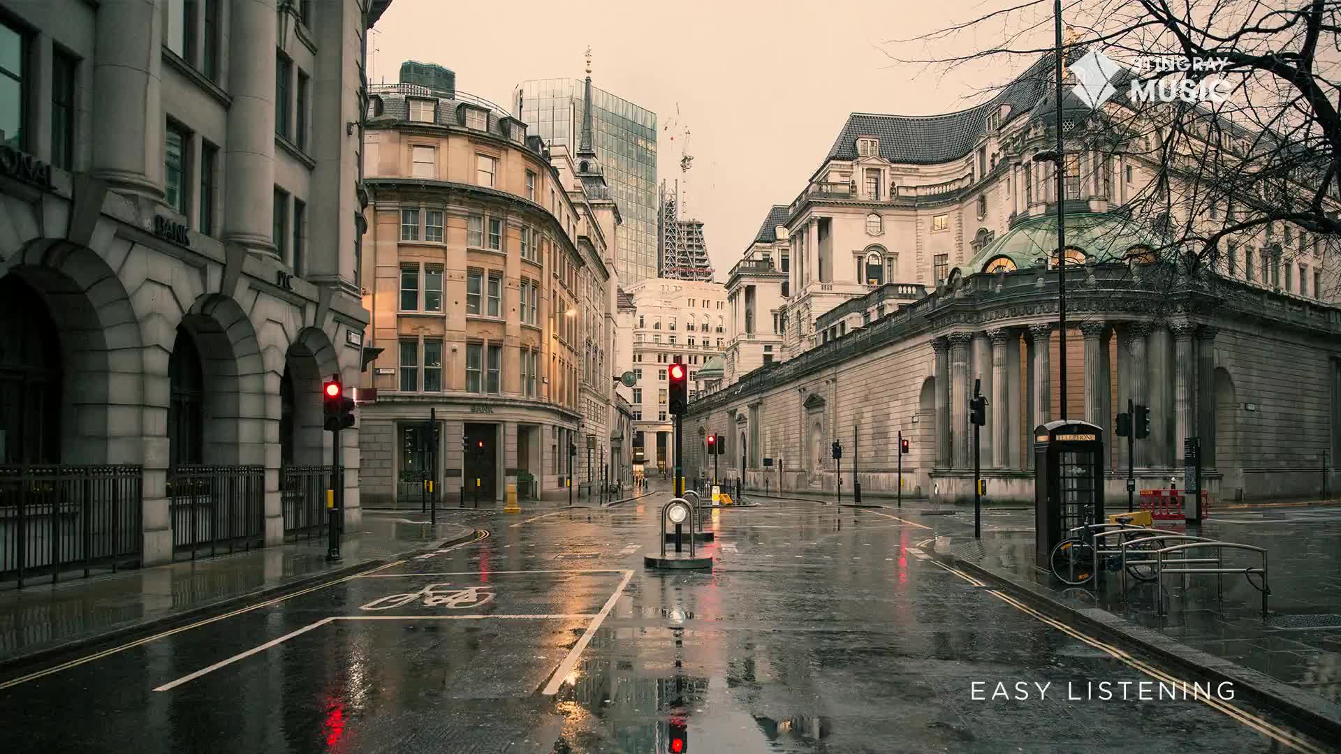 A lone red light glows on the traffic signal, reflecting on the wet asphalt of this Canadian city street. The buildings lining the road, grand and old, stand silent under a muted sky. A lone red light glows on the traffic signal, reflecting on the wet asphalt of this Canadian city street. The buildings lining the road, grand and old, stand silent under a muted sky.