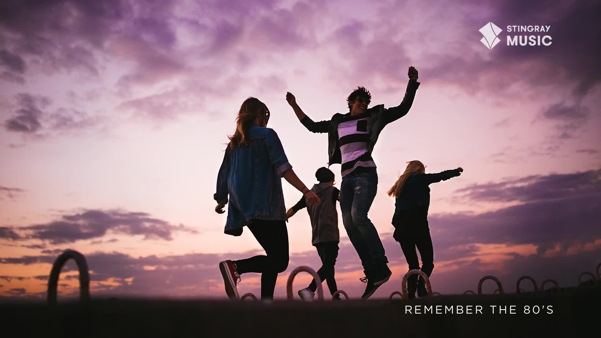 A group of friends, silhouetted against a purple sky, are mid-jump, arms and legs flung wide. The scene could be straight out of a Stingray Everything '80s commercial, a nostalgic reminder of carefree days in Canada.
