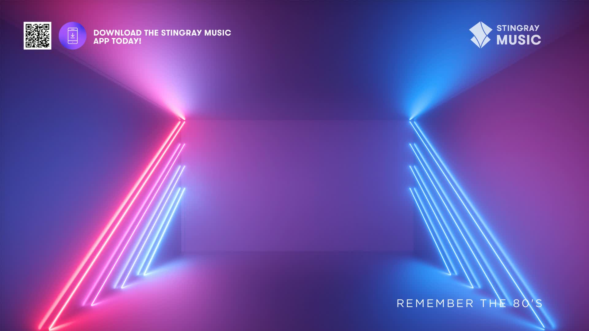 Neon lights in pink and blue angle sharply into a dark, empty space. The glow casts long shadows, hinting at a retro vibe from Canada's past.