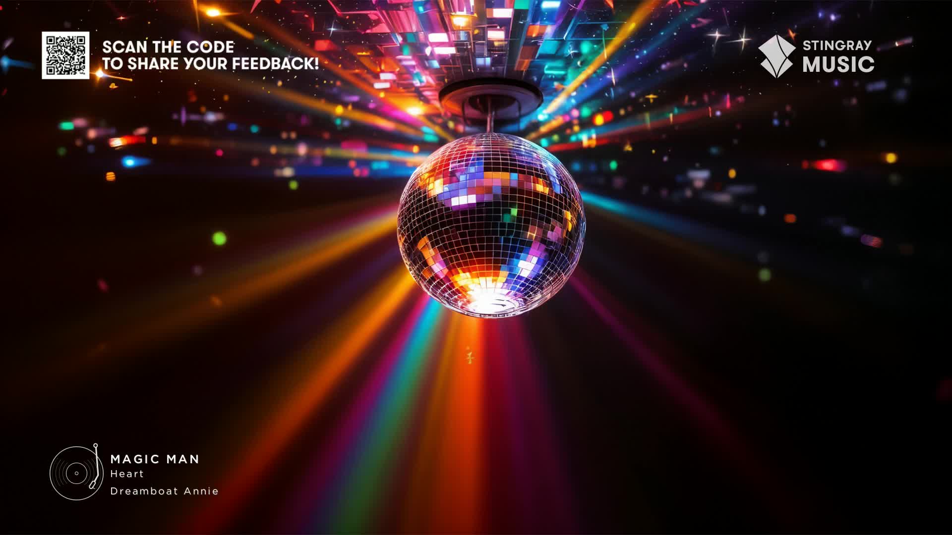 A mirrored disco ball hangs suspended, sending beams of colored light across the darkness. It's like a Stingray Flashback from the 70s, a blast of color from Canada.

