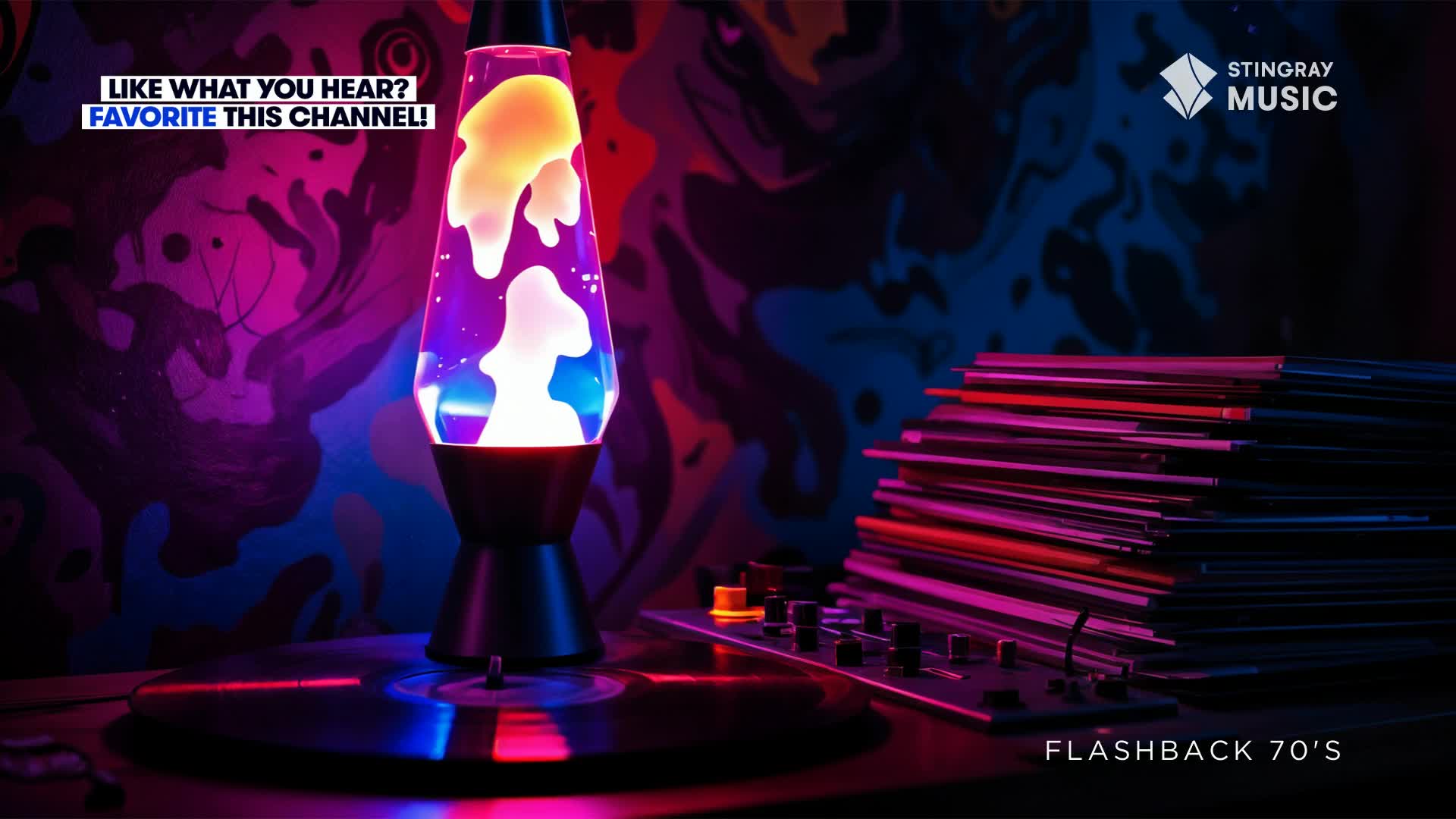 A lava lamp glows, its blobs slowly shifting against a backdrop of swirling colors. A record spins on a turntable, promising tunes from the Flashback 70's, a Stingray Music channel from Canada.
