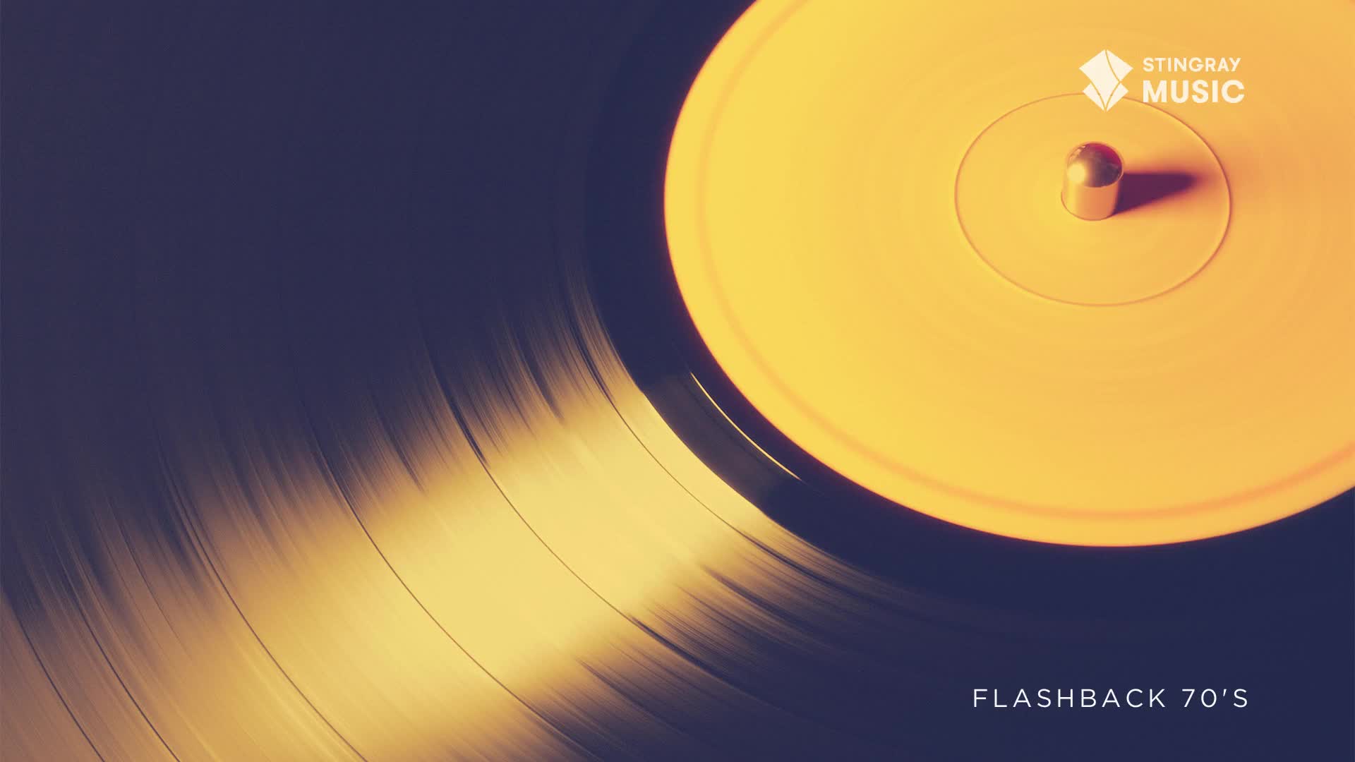 A vinyl record spins, its yellow label centered. The grooves swirl in a dark, vintage-tinged light, a Stingray Flashback from the 70s, perhaps.
