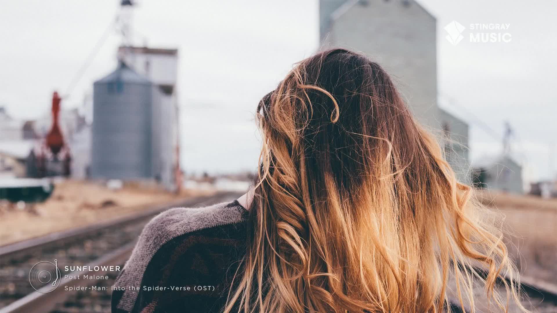 The woman's hair, streaked with blonde, blows gently in the wind as she walks along the train tracks. In the distance, a grain elevator rises against the muted Canadian sky, a familiar sight from the Stingray Hit List.
