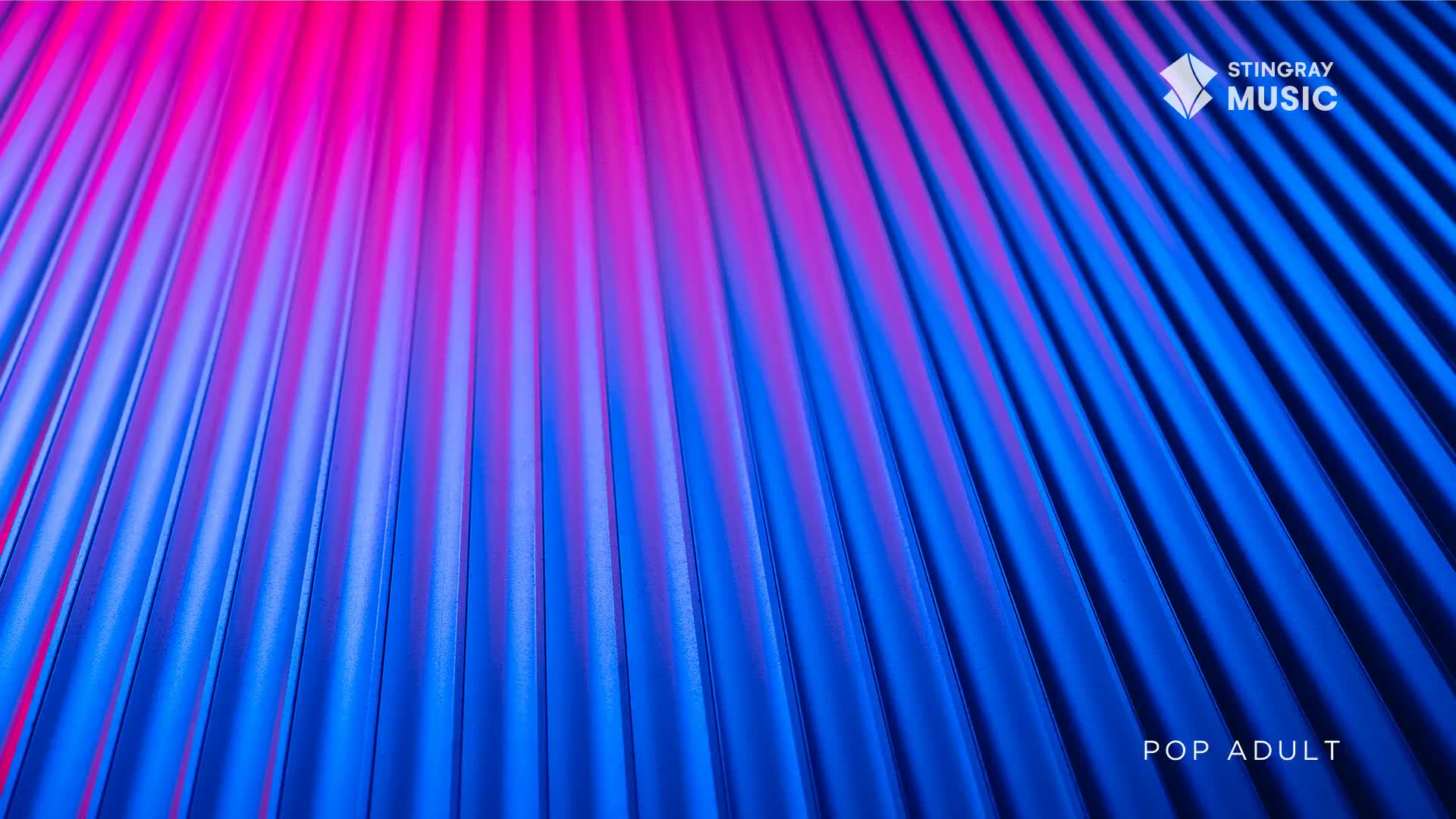 The corrugated surface ripples with electric blue and hot pink light.  A Stingray Music logo sits in the upper right corner, with "POP ADULT" text at the bottom.