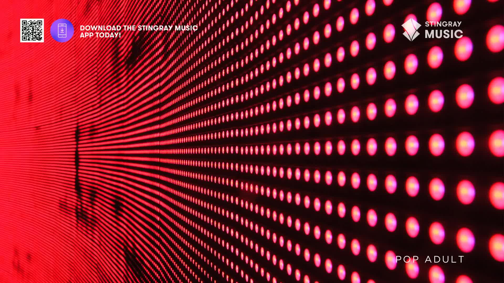 Rows of small, bright red lights pulse and recede into the distance, creating a tunnel effect. A subtle "Pop Adult" label appears in the lower right corner.