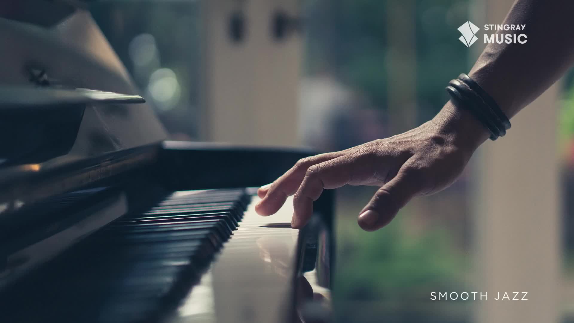 Fingers dance across the piano keys, creating smooth jazz melodies. The Stingray Music logo is visible in the background.