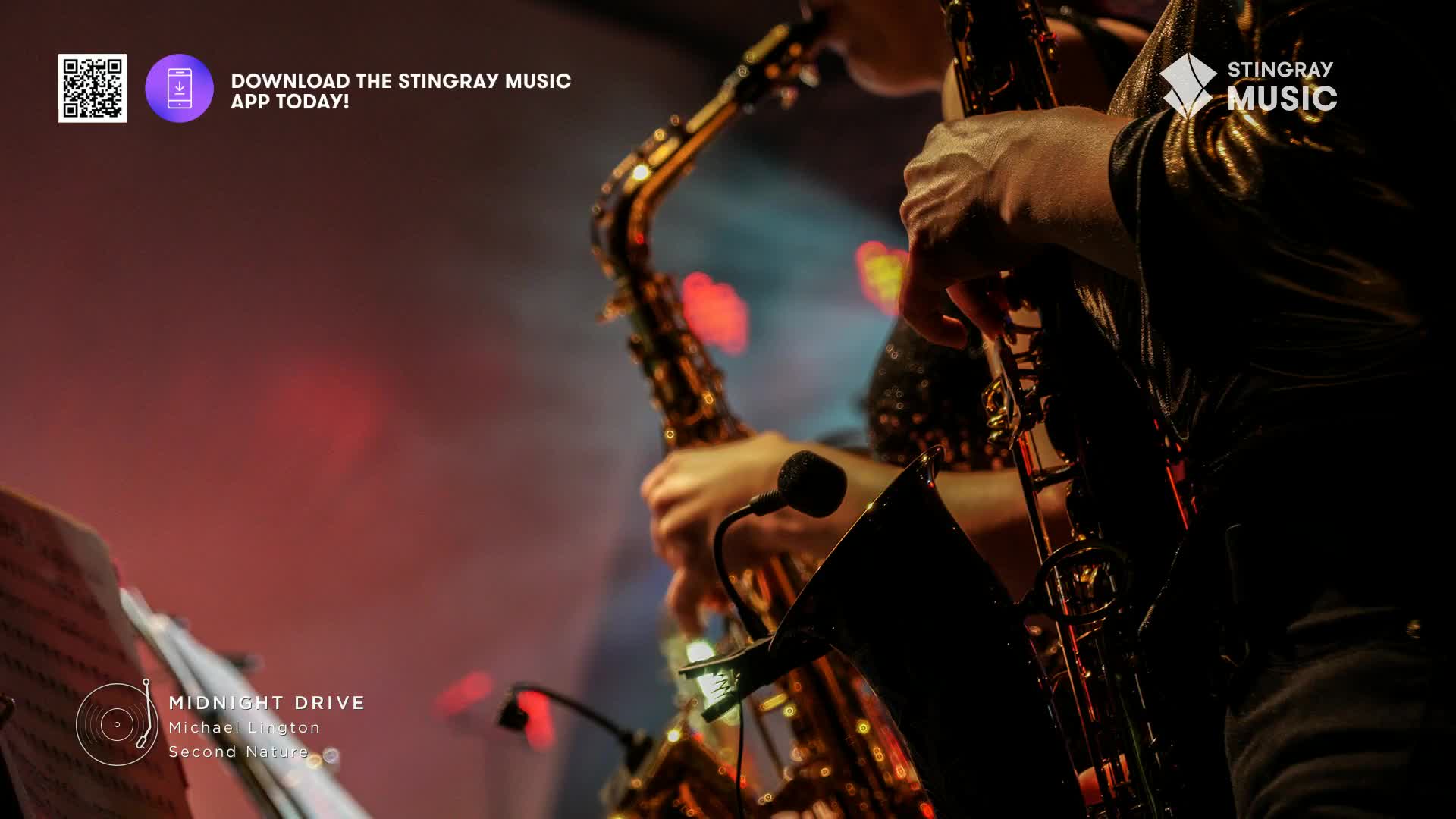 A saxophonist's hands move over the keys of their instrument, the brass gleaming under the stage lights. The smooth jazz melody, a signature of Stingray Music, fills the air as the performer plays.