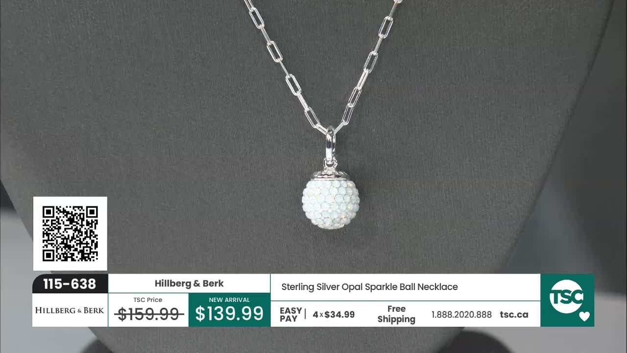 A delicate silver chain holds a small, round pendant covered in shimmering white stones. Below the necklace, a price of $139.99 is displayed, along with the TSC logo.