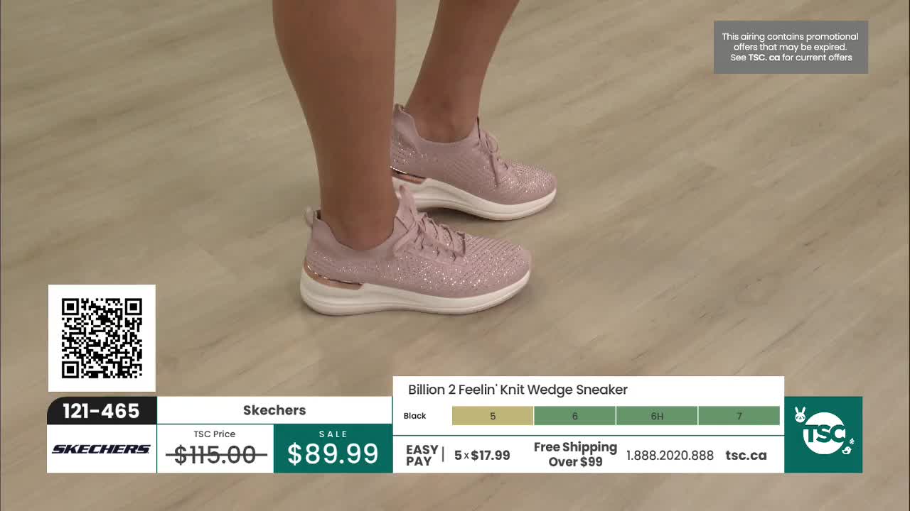 A pair of pink Skechers sneakers, covered in subtle sparkle, rests on a light wooden floor. The shoes are part of a presentation on TSC, with pricing and ordering information displayed below. A pair of pink Skechers sneakers, covered in subtle sparkle, rests on a light wooden floor. The shoes are part of a presentation on TSC, with pricing and ordering information displayed below.