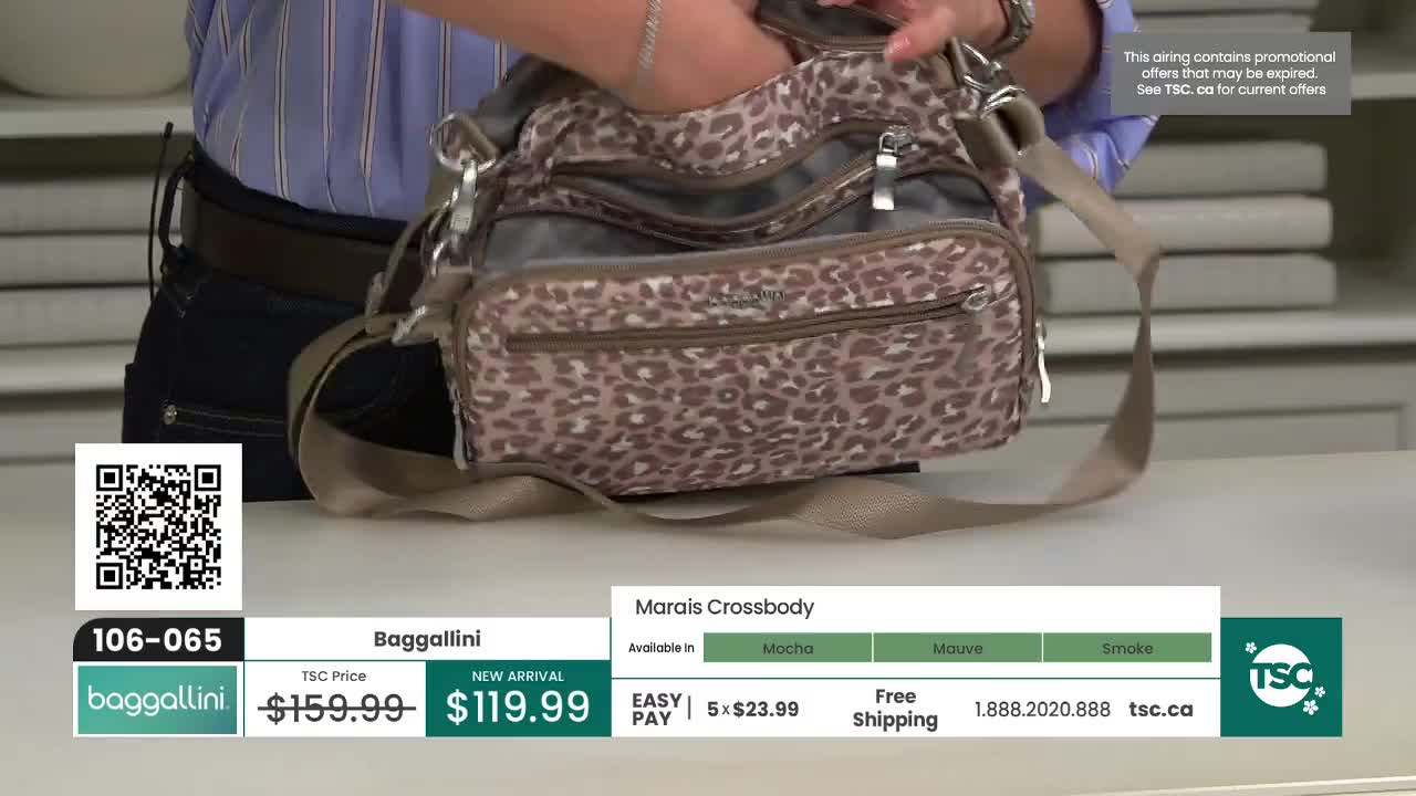 Hands are rummaging through a leopard-print crossbody bag. The bag's tan strap hangs loosely, ready to be slung over a shoulder. Hands are rummaging through a leopard-print crossbody bag. The bag's tan strap hangs loosely, ready to be slung over a shoulder.