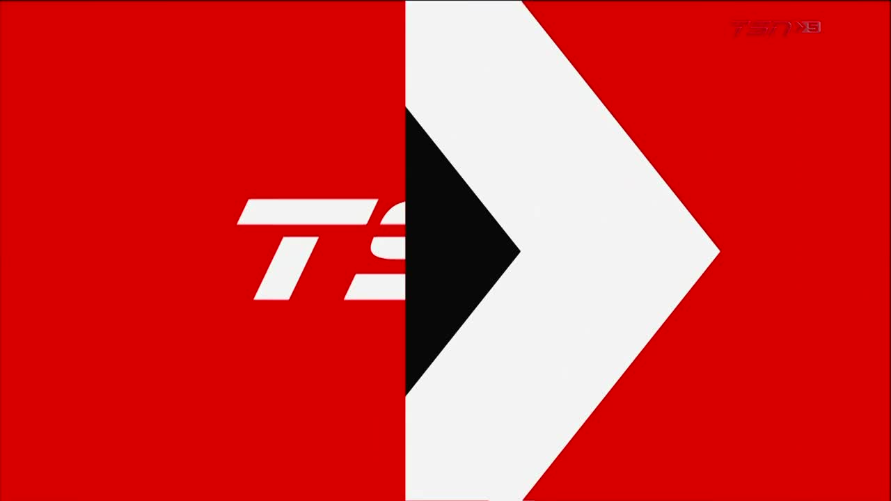 The TSN5 logo is displayed, with a white "TSN" against a red backdrop. A white arrow points right, bisected by a black triangle.
