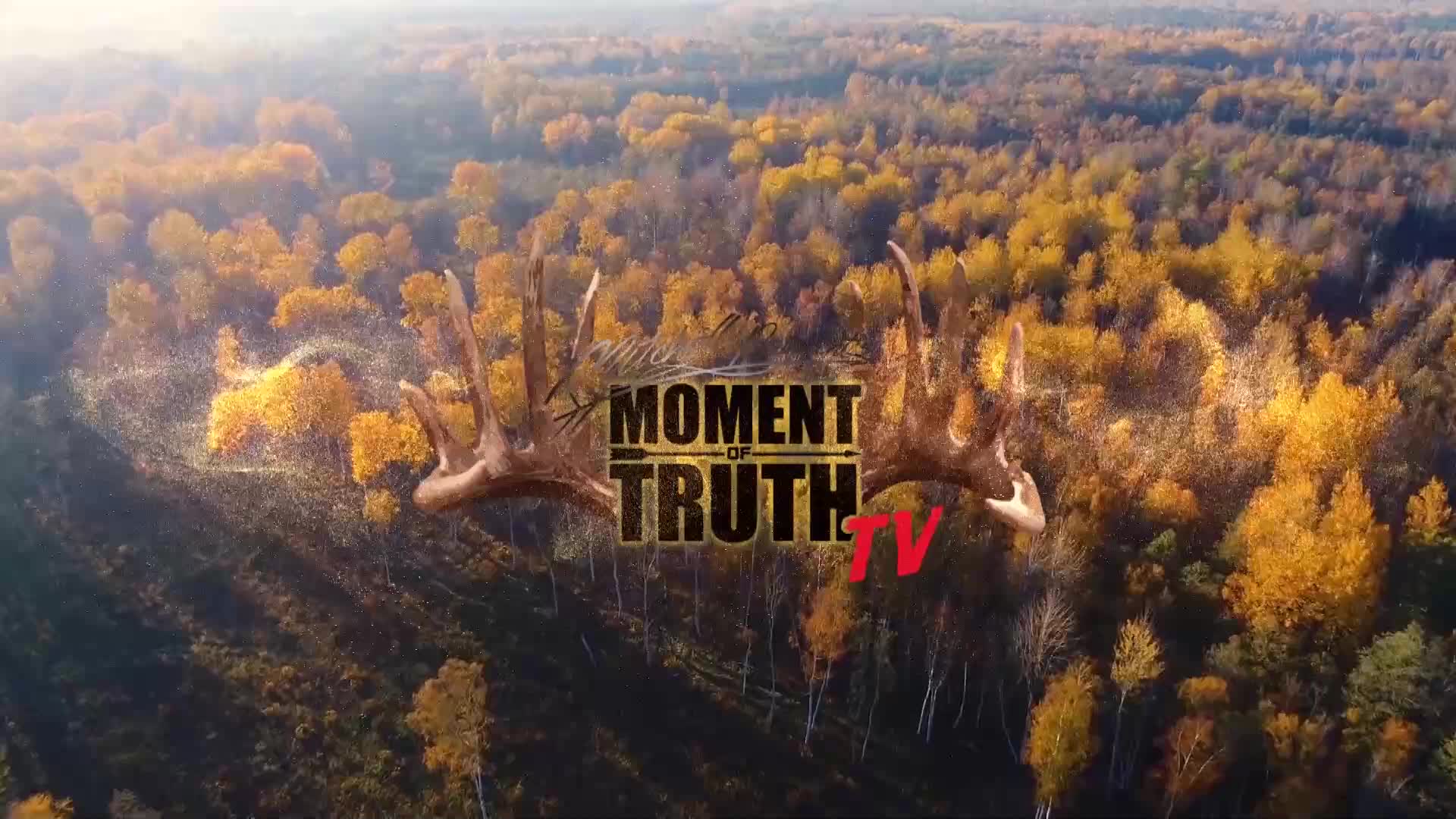 The sun glints off a vast Canadian forest, its autumn leaves a tapestry of gold and russet. A pair of impressive antlers, emblazoned with the "Moment of Truth TV" logo, frames the scene. The sun glints off a vast Canadian forest, its autumn leaves a tapestry of gold and russet. A pair of impressive antlers, emblazoned with the "Moment of Truth TV" logo, frames the scene.