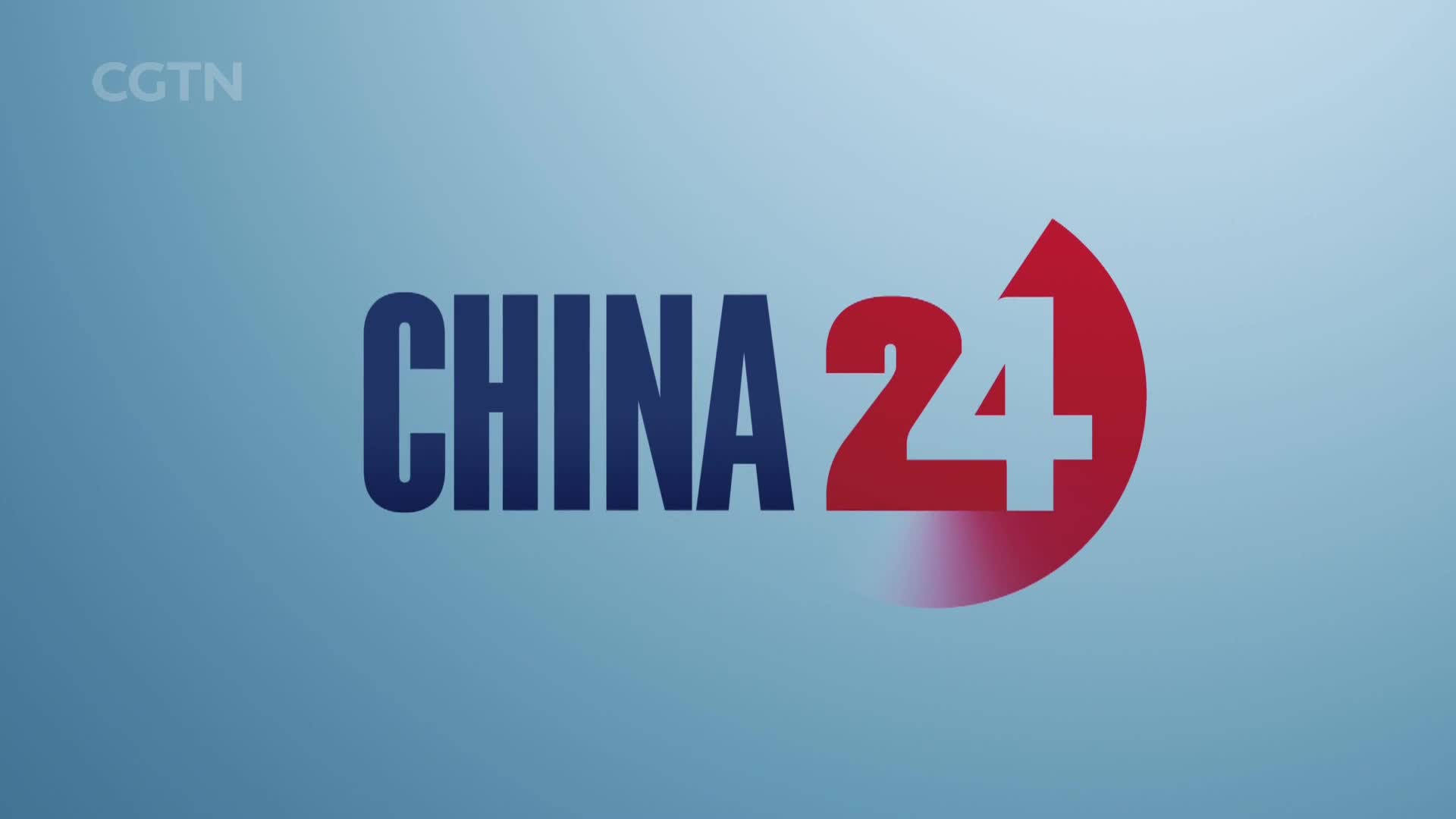 The bold blue letters spelling "CHINA" are followed by a bright red circle containing the white numbers "24." CGTN's logo appears in the upper left corner.