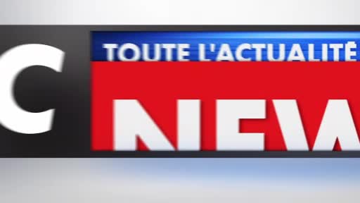 A large white "C" sits beside a block of color; the red and blue banner of CNews is visible. The word "NEWS" in bold white letters is prominently displayed.
