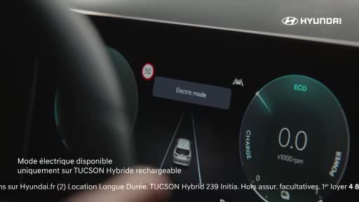 The digital display shows a car icon moving forward on a simulated road, with "Electric mode" highlighted. A circular gauge displays "0.0" and "ECO," indicating efficient driving.