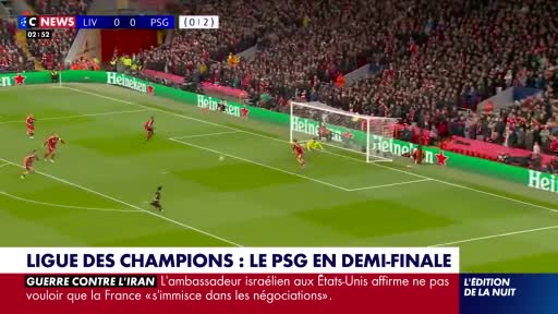A player in red is dribbling towards the goal, while another in yellow lunges to make a save. The scoreboard shows PSG leading Liverpool 0-2. A player in red is dribbling towards the goal, while another in yellow lunges to make a save. The scoreboard shows PSG leading Liverpool 0-2.