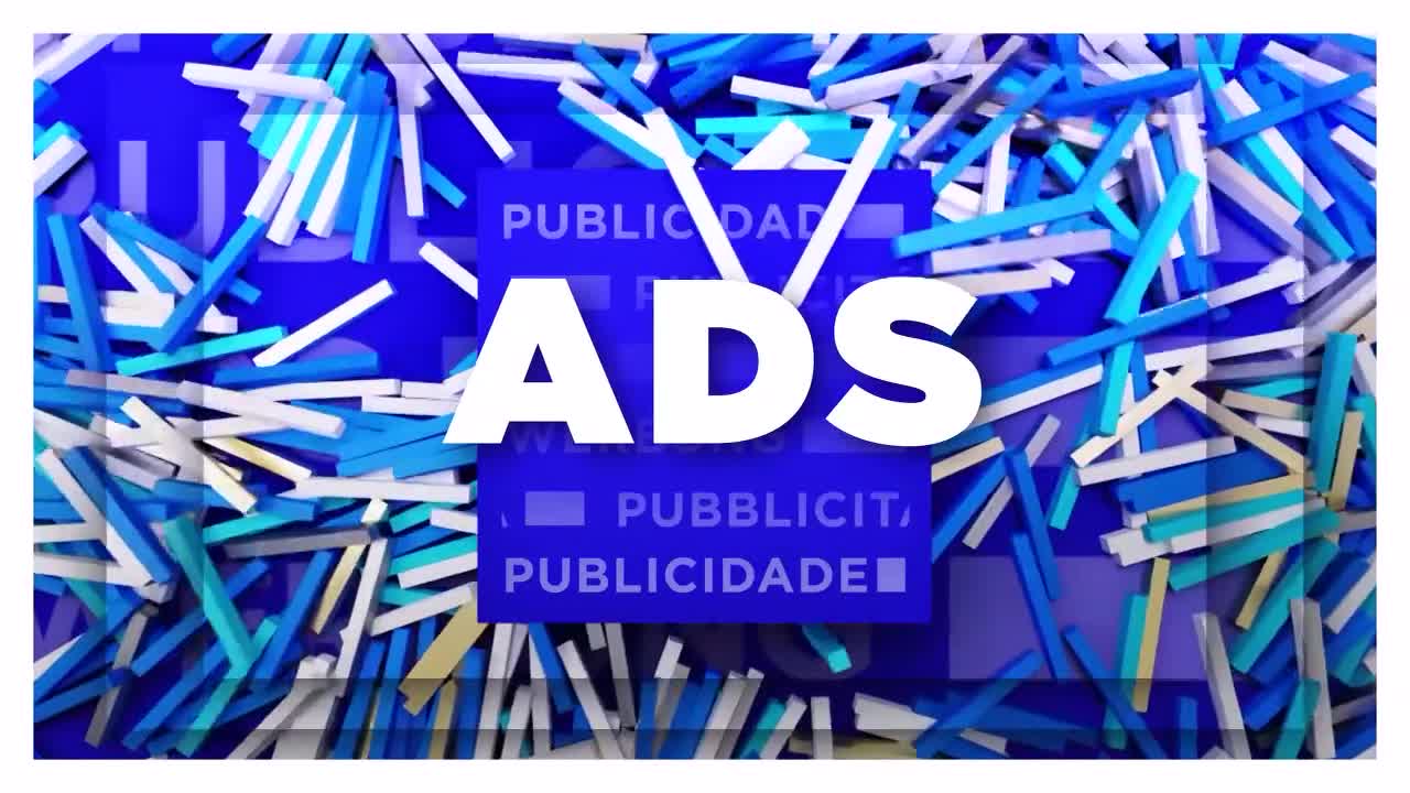 A cascade of blue and white sticks tumbles down, obscuring a deep blue background. The word "ADS" stands out in large white letters, centered within the falling debris. A cascade of blue and white sticks tumbles down, obscuring a deep blue background. The word "ADS" stands out in large white letters, centered within the falling debris.