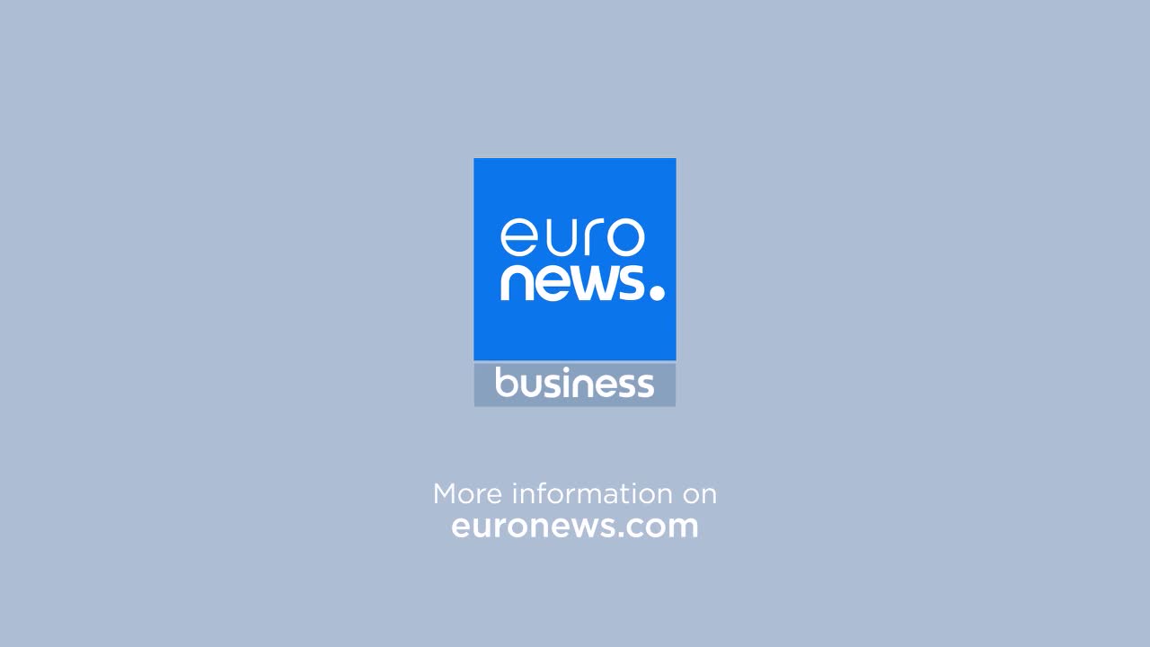 The Euronews Business logo appears against a pale blue background. Below it, white text reads "More information on euronews.com."
