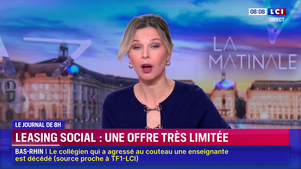 A woman with blonde hair is speaking directly to the camera, her mouth open. The LCI logo is visible in the top right corner of the screen, and the words "La Matinale" are displayed behind her.
