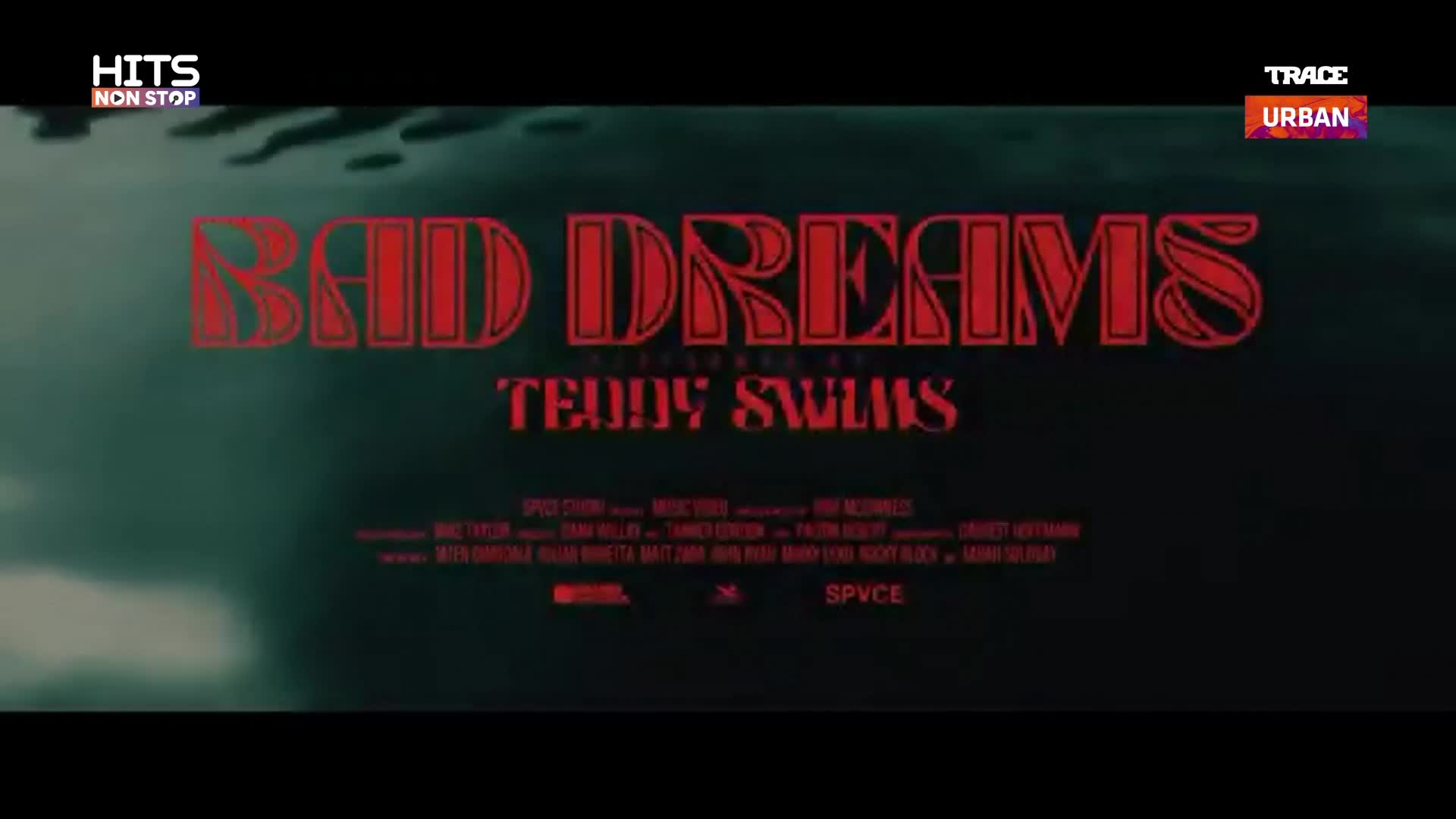 "BAD DREAMS" in bold red letters fills the screen, with "TEDDY SWIMS" underneath, all set against a dark, moody background. The Trace Urban logo sits in the top right corner, hinting at what's likely a music video.
