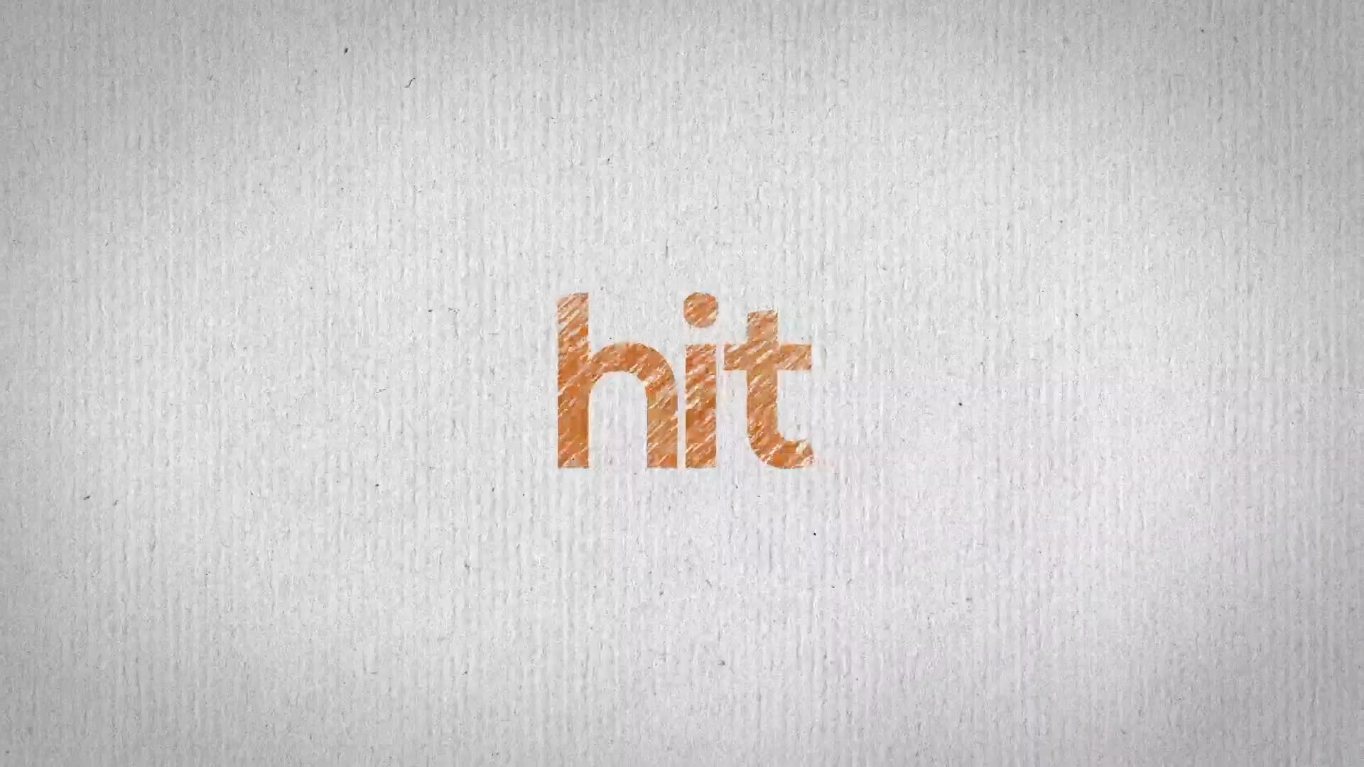The word "hit" is written in orange, sketched letters against a textured, off-white background. It's simple, but the color makes it pop.
