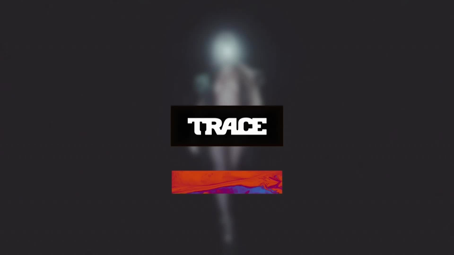 A figure, barely visible through the dark, drifts forward. The word "TRACE" flashes in bold white letters, then a vibrant splash of orange and purple appears beneath it. A figure, barely visible through the dark, drifts forward. The word "TRACE" flashes in bold white letters, then a vibrant splash of orange and purple appears beneath it.