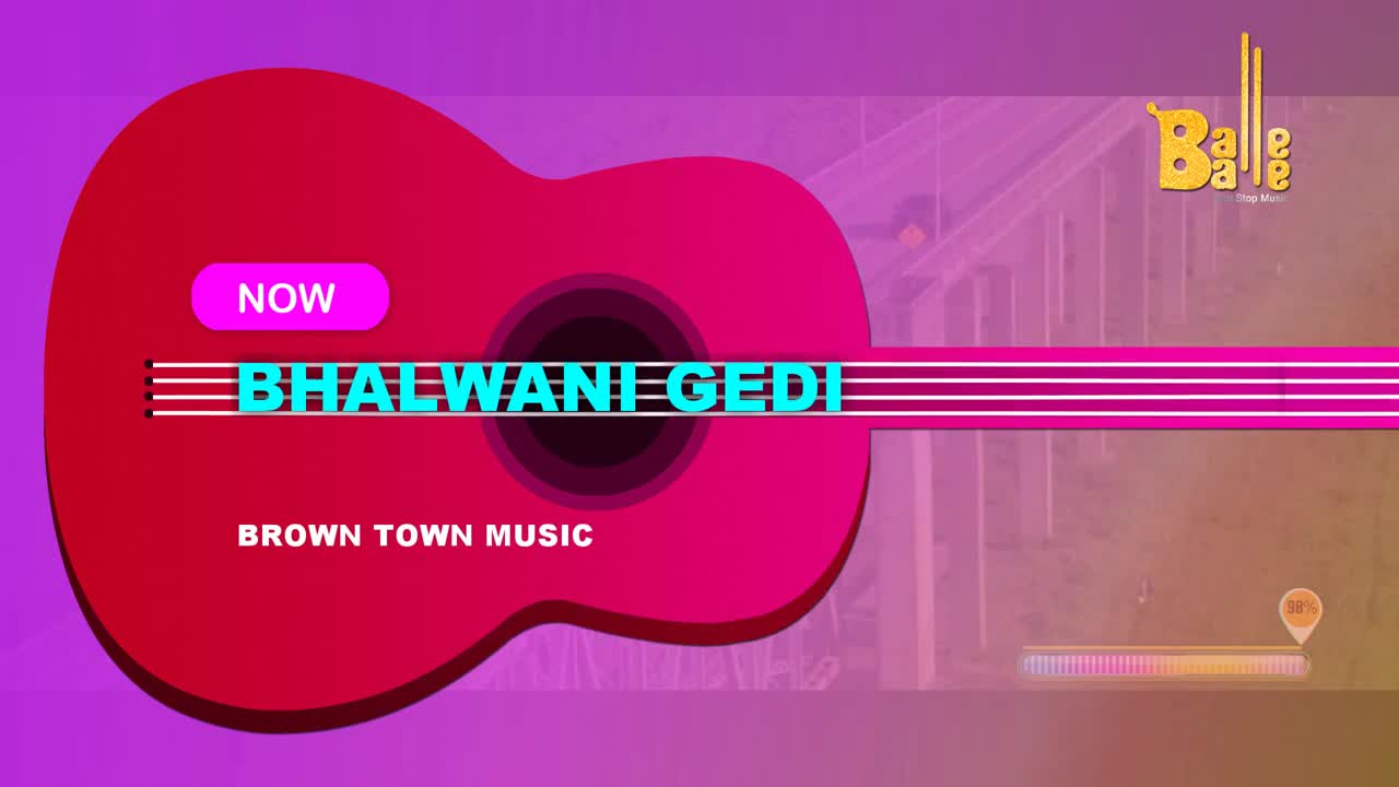 A bright pink guitar graphic dominates the frame, its strings overlaid with the words "Bhalwani Gedi." The "Balle Balle" logo appears in the upper right corner.