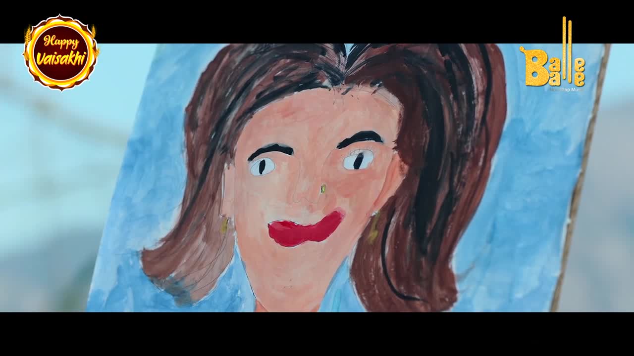 A vibrant painting of a woman's face, complete with a gold nose ring and red lips, is displayed. The "Happy Vaisakhi" and "Balle Balle" logos frame the artwork, hinting at a festive Indian celebration.