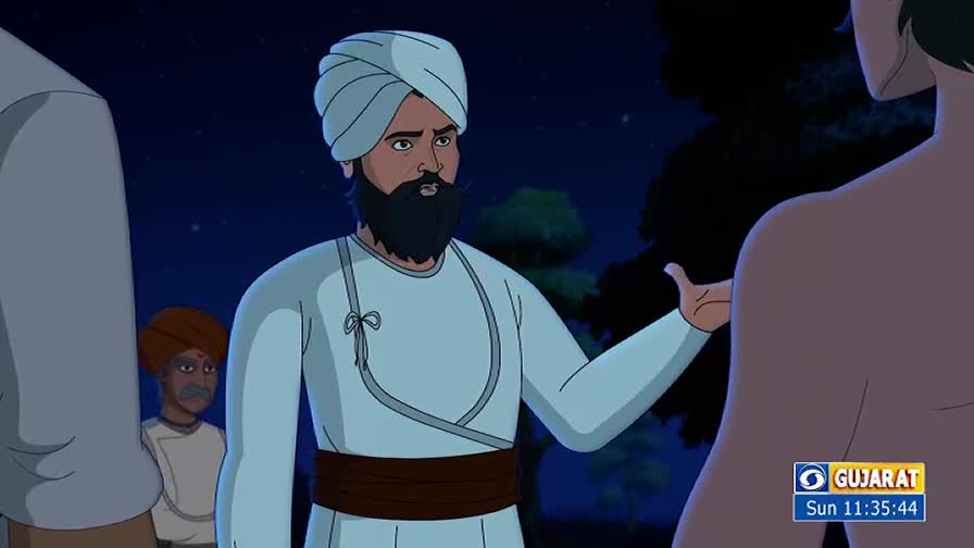 A man in a turban gestures with his right hand, speaking to someone off-screen. Behind him, another man in a turban and a white shirt looks on, while the DD Girnar logo and the time are visible in the corner.
