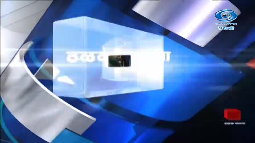 A translucent blue box spins, revealing a small, dark window showing a brief glimpse of people. The DD Sahyadri logo appears in the upper right corner against a backdrop of sharp, angled shapes.
