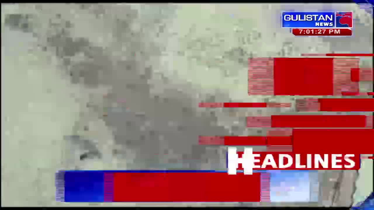 The Gulistan News chyron displays the time 7:01:27 PM. Red bars flash across the screen, framing the word "HEADLINES."