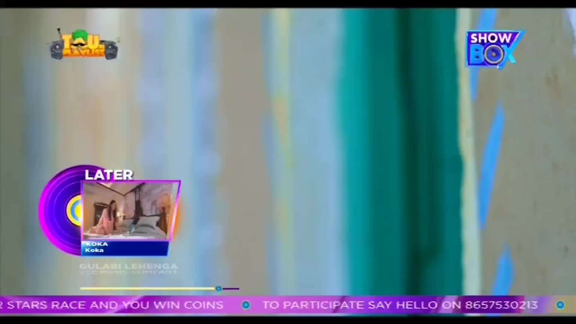 A preview of a scene from "Koka" is displayed in a purple-bordered graphic, with a "Later" label. The ShowBox logo sits in the top right corner.
