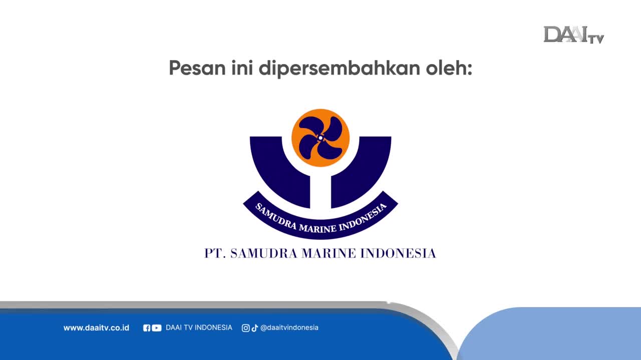 The DAAI TV logo is visible in the top right corner, and the screen displays a sponsor message. Below the Indonesian text, a logo for PT. Samudra Marine Indonesia sits centered on a white background.

