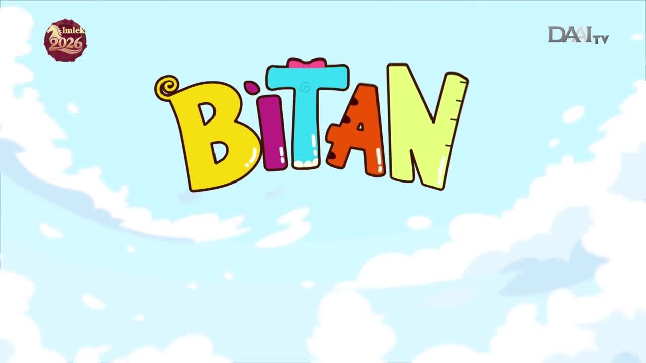 The colorful title "BITAN" floats across a bright blue sky filled with fluffy white clouds. A small emblem with "Imlek 2026" sits in the upper left corner, and DAAI TV's logo appears in the upper right. The colorful title "BITAN" floats across a bright blue sky filled with fluffy white clouds. A small emblem with "Imlek 2026" sits in the upper left corner, and DAAI TV's logo appears in the upper right.