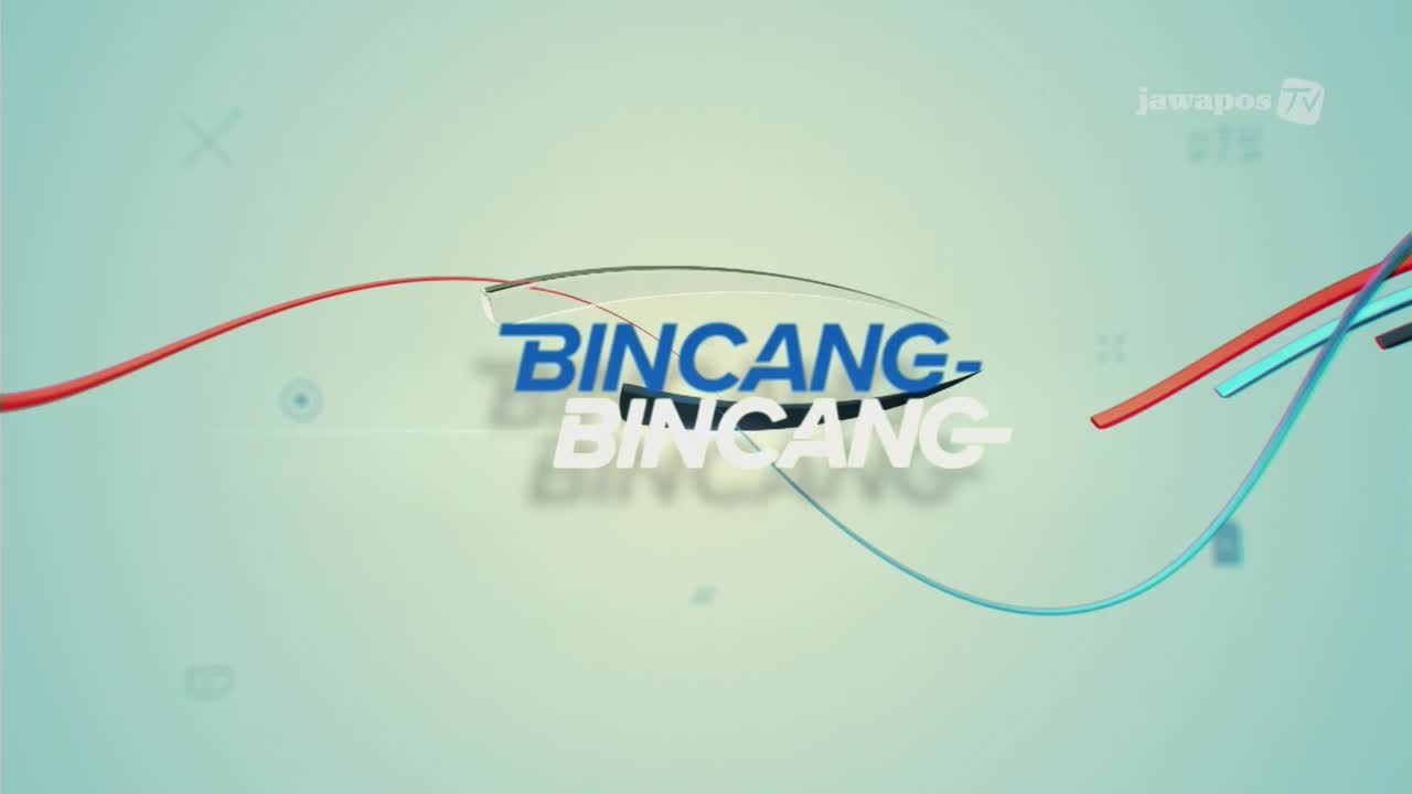 "Bincang-Bincang," the name of the show from Jawa Pos TV in Indonesia, is displayed in bold blue and white letters.  Thin, colorful lines arch across the screen, adding a sense of movement to the title card.
